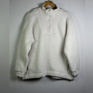 Aerie Women’s Dream Fleece Sherpa Half Zip Pullover Cream Cozy Minimalist Sz M